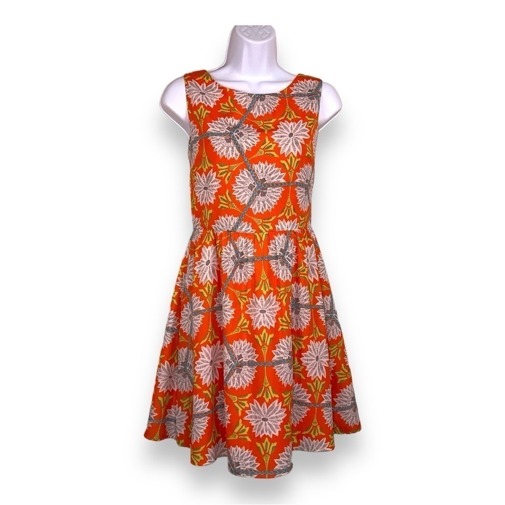 SMALL ORANGE FLORAL SLEEVELESS DRESS LINED BOHO BOHEMIAN
